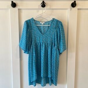 MITTOSHOP bright blue tunic v-neck blouse